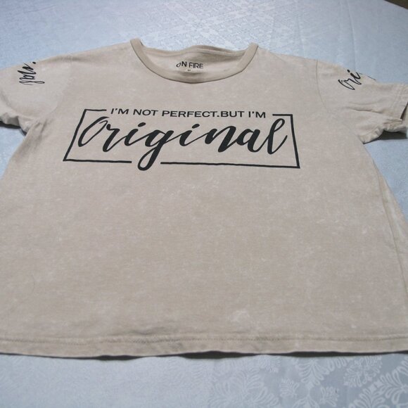On Fire- women's T-Shirt beige Size Medium w/ I'm Not Perfect saying - Picture 1 of 8